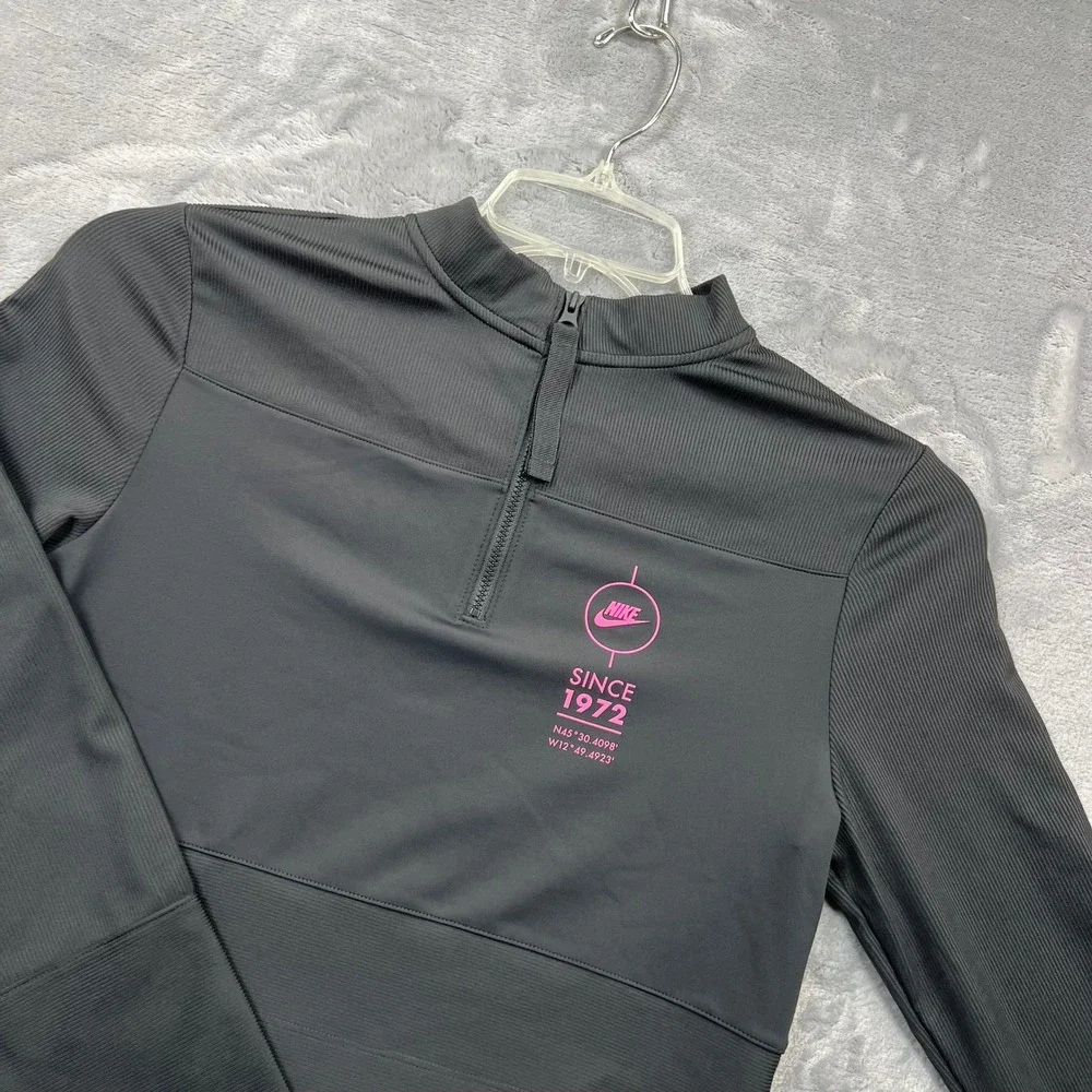 Nike Quarter-Zip Cropped Top Womens Large Black Pink Dri-FIT Ribbed Since 1972